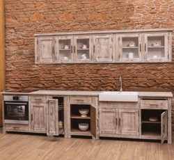 Casa Padrino cocina integral estilo campestre natural 387 x 65 x A. 90 cm - Cocina de madera maciza - Muebles de comedor estilo campestre - Cocinas integrales de estilo campestre madera maciza