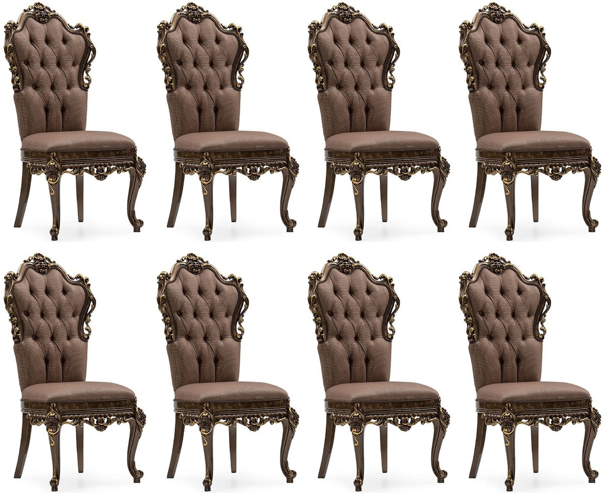 Casa Padrino conjunto de 8 sillas de comedor barrocos de lujo gris / marrón / oro - Sillas de cocina de estilo barroco magníficos - Muebles de comedor barrocos - Muebles barroco Casa Padrino conjunto de 8 sillas de comedor barrocos de lujo gris / marrón / oro - Sillas de cocina de estilo barroco magníficos - Muebles de comedor barrocos - Muebles barroco