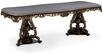 Casa Padrino table à manger baroque de luxe gris / marron / or - Magnifique table de cuisine de style baroque - Meuble de salle à manger baroque de luxe - Ameublement baroque