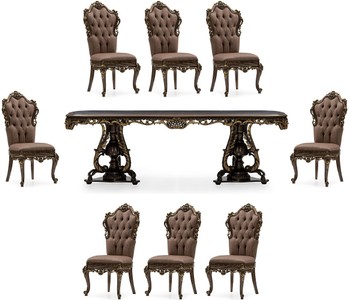 Casa Padrino conjunto de comedor barroco de lujo gris / marrón / oro - 1 Mesa de Comedor Barroco y 8 Sillas de Comedor Barrocos - Muebles de comedor de lujo estilo barroco Casa Padrino conjunto de comedor barroco de lujo gris / marrón / oro - 1 Mesa de Comedor Barroco y 8 Sillas de Comedor Barrocos - Muebles de comedor de lujo estilo barroco