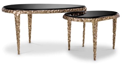 Casa Padrino luxury side table set vintage brass / black - 2 Aluminum tables with glass tops - Living room furniture - Hotel furniture - Luxury furniture - Luxury furnishings