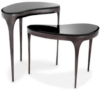 Casa Padrino luxury side table set silver black / black - 2 Aluminum tables with glass tops - Living room furniture - Hotel furniture - Luxury furniture - Luxury furnishings