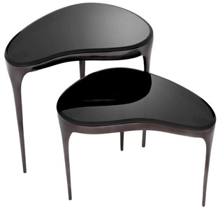 Casa Padrino Luxus Beistelltisch Set Silberschwarz / Schwarz - 2 Aluminium Tische mit Glasplatten - Wohnzimmer Möbel - Hotel Möbel - Luxus Möbel - Luxus Einrichtung - Möbel Luxus