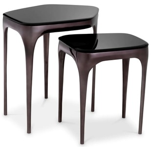 Casa Padrino luxury side table set silver black / black - 2 Aluminum tables with glass tops - Hotel furniture - Living room furniture - Luxury furniture - Luxury furnishings