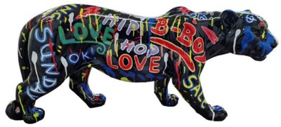 Casa Padrino escultura decorativa de lujo pantera negro / colorido 80 x A. 35 cm - Figura decorativa grande XXL - Escultura decorativa XXL - Esculturas y figuras decorativas XXL