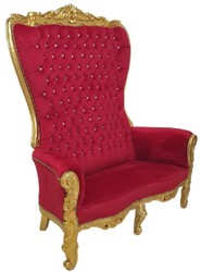 Casa Padrino baroque high back 2 seater sofa bordeaux red / gold - Magnificent baroque style sofa with rhinestones - Baroque style living room furniture - Baroque furniture