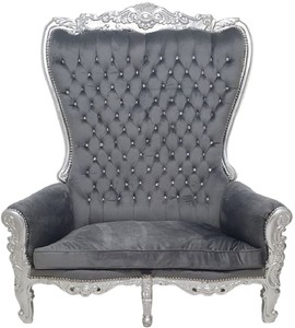 Casa Padrino divano 2 posti barocco con schienale alto grigio / argento - Magnifico divano in stile barocco con strass - Mobili da soggiorno in stile barocco - Mobili barocchi