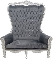 Casa Padrino baroque high back 2 seater sofa gray / silver - Magnificent baroque style sofa with rhinestones - Baroque style living room furniture - Baroque furniture