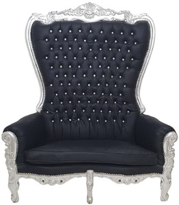 Casa Padrino divano 2 posti barocco con schienale alto nero / argento - Magnifico divano in stile barocco con strass - Mobili da soggiorno in stile barocco - Mobili barocchi