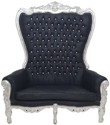 Casa Padrino baroque high back 2 seater sofa black / silver - Magnificent baroque style sofa with rhinestones - Baroque style living room furniture - Baroque furniture