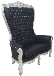 Casa Padrino baroque high back 2 seater sofa black / silver - Magnificent baroque style sofa with rhinestones - Baroque style living room furniture - Baroque furniture