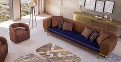 Casa Padrino canapé de luxe marron / violet / laiton 300 x 100 x H. 75 cm - Canapé de salon - Canapé d'hôtel - Meuble de salon - Meuble d'hôtel - Meuble de luxe - Ameublement de luxe
