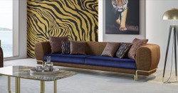 Casa Padrino canapé de luxe marron / violet / laiton 300 x 100 x H. 75 cm - Canapé de salon - Canapé d'hôtel - Meuble de salon - Meuble d'hôtel - Meuble de luxe - Ameublement de luxe
