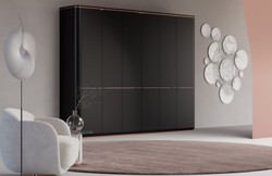Casa Padrino luxury bedroom cabinet black / copper 280 x 62 x H. 238 cm - Solid wood wardrobe with 6 doors - Bedroom furniture - Hotel furniture - Luxury furniture
