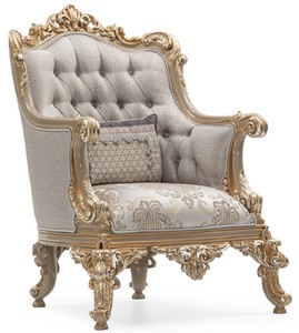Casa Padrino fauteuil de salon baroque de luxe argent / gris / or - Fauteuil de style baroque fait main avec coussin décoratif - Meuble de salon de luxe de style baroque - Meuble baroque