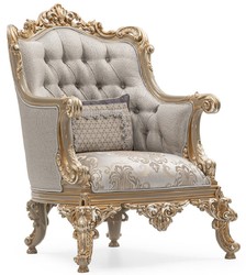 Casa Padrino luxury baroque living room armchair silver / gray / gold - Handmade baroque style armchair with decorative pillow - Luxury living room furniture in baroque style - Baroque furniture