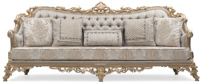 Casa Padrino Luxus Barock Wohnzimmer Sofa Silber / Grau / Gold - Handgefertigtes Barockstil Sofa mit dekorativen Kissen - Luxus Wohnzimmer Möbel im Barockstil - Barock Möbel - Edel & Prunkvoll