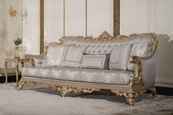 Casa Padrino canapé de salon baroque de luxe argent / gris / or - Canapé de style baroque fait main avec coussins décoratifs - Meuble de salon de luxe de style baroque - Meuble baroque