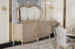 Casa Padrino buffet baroque de luxe avec miroir gris / or - Meuble de luxe de style baroque - Meuble baroque - Ameublement baroque - Noble et Magnifique