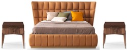 Casa Padrino ensemble de chambre de luxe marron clair / marron - 1 Lit Double avec Tête de Lit et 2 Tables de Chevet - Meuble de chambre de luxe - Ameublement de chambre de luxe