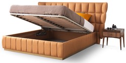 Casa Padrino ensemble de chambre de luxe marron clair / marron - 1 Lit Double avec Tête de Lit et 2 Tables de Chevet - Meuble de chambre de luxe - Ameublement de chambre de luxe