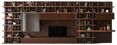 Casa Padrino armadio TV di lusso marrone scuro / marrone / ottone 576 x 60 x A. 224 cm - Enorme mobile da soggiorno in legno massello - Mobile soggiorno - Mobile hotel - Mobile di lusso