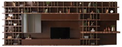Casa Padrino armario de TV de lujo marrón oscuro / marrón / latón 576 x 60 x A. 224 cm - Armario de salón enorme de madera maciza - Muebles de salón - Muebles de hotel - Muebles de lujo