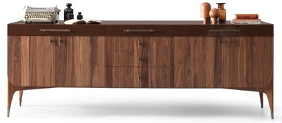 Casa Padrino credenza di lusso marrone / marrone scuro 230 x 60 x A. 82 cm - Armadio in legno massello con 6 cassetti e 4 ante - Mobile sala da pranzo - Mobile di lusso - Arredamento di lusso