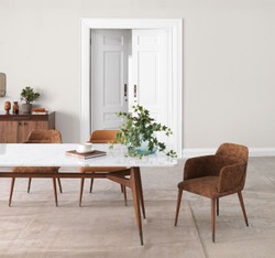 Casa Padrino table de salle à manger de luxe blanc / marron 240 x 100 x H. 75 cm - Table de salle à manger rectangulaire avec plateau en marbre - Meuble de salle à manger - Meuble de luxe