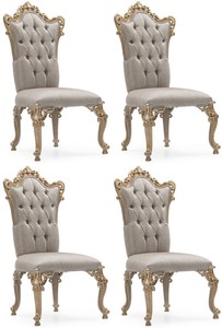 Casa Padrino ensemble de 4 chaises de salle à manger baroque de luxe argent / gris / or - Chaises de cuisine de style baroque magnifiques - Meuble de luxe style baroque - Meubles baroques