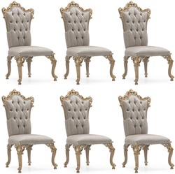Luxus Barock Esszimmerstuhl 6er Set Silber Grau Gold Luxury Baroque Dining Chair Set of 6 Silver Gray Gold