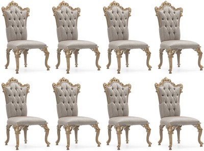 Casa Padrino ensemble de 8 chaises de salle à manger baroque de luxe argent / gris / or - Chaises de cuisine de style baroque magnifiques - Meuble de luxe style baroque - Meubles baroques