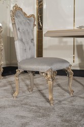 Casa Padrino ensemble de 8 chaises de salle à manger baroque de luxe argent / gris / or - Chaises de cuisine de style baroque magnifiques - Meuble de luxe style baroque - Meubles baroques