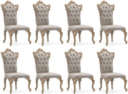 Casa Padrino ensemble de 8 chaises de salle à manger baroque de luxe argent / gris / or - Chaises de cuisine de style baroque magnifiques - Meuble de luxe style baroque - Meubles baroques