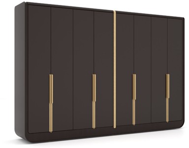 Casa Padrino Luxus Schlafzimmerschrank Schwarz / Beige / Messing 350 x 60 x H. 238 cm - Massivholz Kleiderschrank mit 8 Türen - Schlafzimmer Möbel - Hotel Möbel - Luxus Möbel