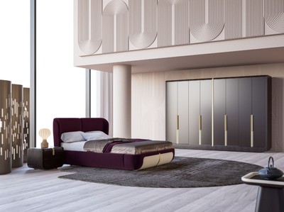 Casa Padrino Luxus Schlafzimmerschrank Schwarz / Beige / Messing 350 x 60 x H. 238 cm - Massivholz Kleiderschrank mit 8 Türen - Schlafzimmer Möbel - Hotel Möbel - Luxus Möbel