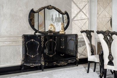 Casa Padrino Luxus Barock Sideboard mit Spiegel Schwarz / Gold - Luxus Möbel Möbel im Barockstil - Barock Möbel - Barock Einrichtung - Edel & Prunkvoll