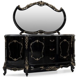 Casa Padrino buffet baroque de luxe avec miroir noir / or - Meuble de luxe de style baroque - Meuble baroque - Ameublement baroque - Noble et Magnifique