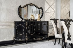 Casa Padrino buffet baroque de luxe avec miroir noir / or - Meuble de luxe de style baroque - Meuble baroque - Ameublement baroque - Noble et Magnifique