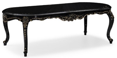 Casa Padrino table à manger baroque de luxe noir / or - Magnifique table de cuisine de style baroque - Meuble de salle à manger baroque de luxe - Ameublement baroque