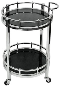 Casa Padrino chariot de service argent / noir Ø 50 x H. 78 cm - Chariot métal rond avec plateaux en verre - Chariot Gastronomie Hôtel Restaurant - Accessoires Hôtel & Restaurant