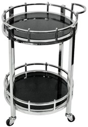 Casa Padrino carrello da portata di lusso argento / nero Ø 50 x A. 78 cm - Carrello rotondo in metallo con piatti in vetro - Carrello Gastronomia Hotel Ristorante - Accessori Hotel & Restaurant