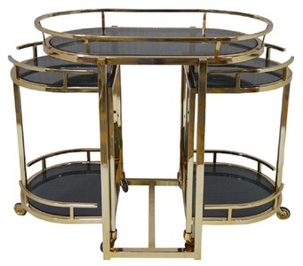 Casa Padrino chariot de service or / noir 79 x 46 x H. 84 cm - Chariot en métal ovale avec plateaux en verre - Chariot Gastronomie Hôtel Restaurant - Accessoires Hôtel & Restaurant