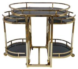 Casa Padrino carrito de servicio oro / negro 79 x 46 x A. 84 cm - Carrito ovalado de metal con placas de vidrio - Carrito de gastronomía restaurante de hotel - Accesorios hoteles y restaurantes