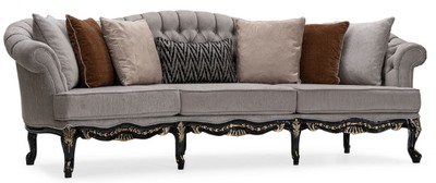 Casa Padrino Luxus Barock Wohnzimmer Sofa Grau / Schwarz / Gold - Handgefertigtes Barockstil Sofa mit dekorativen Kissen - Luxus Wohnzimmer Möbel im Barockstil - Barock Möbel - Edel & Prunkvoll