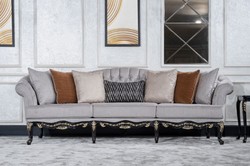 Casa Padrino divano da soggiorno barocco di lusso grigio / nero / oro - Divano in stile barocco fatto a mano con cuscini - Mobili da soggiorno di lusso in stile barocco - Mobili barocchi