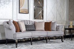 Casa Padrino divano da soggiorno barocco di lusso grigio / nero / oro - Divano in stile barocco fatto a mano con cuscini - Mobili da soggiorno di lusso in stile barocco - Mobili barocchi