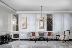 Casa Padrino divano da soggiorno barocco di lusso grigio / nero / oro - Divano in stile barocco fatto a mano con cuscini - Mobili da soggiorno di lusso in stile barocco - Mobili barocchi