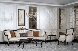 Casa Padrino divano da soggiorno barocco di lusso crema / nero / oro - Divano in stile barocco fatto a mano con cuscini - Mobili da soggiorno di lusso in stile barocco - Mobili barocchi