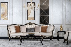 Casa Padrino divano da soggiorno barocco di lusso crema / nero / oro - Divano in stile barocco fatto a mano con cuscini - Mobili da soggiorno di lusso in stile barocco - Mobili barocchi